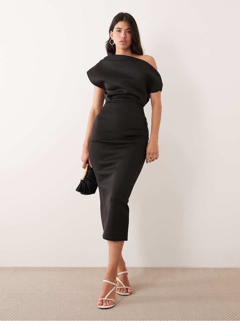 ASOS Black One-Shoulder Midi Dress